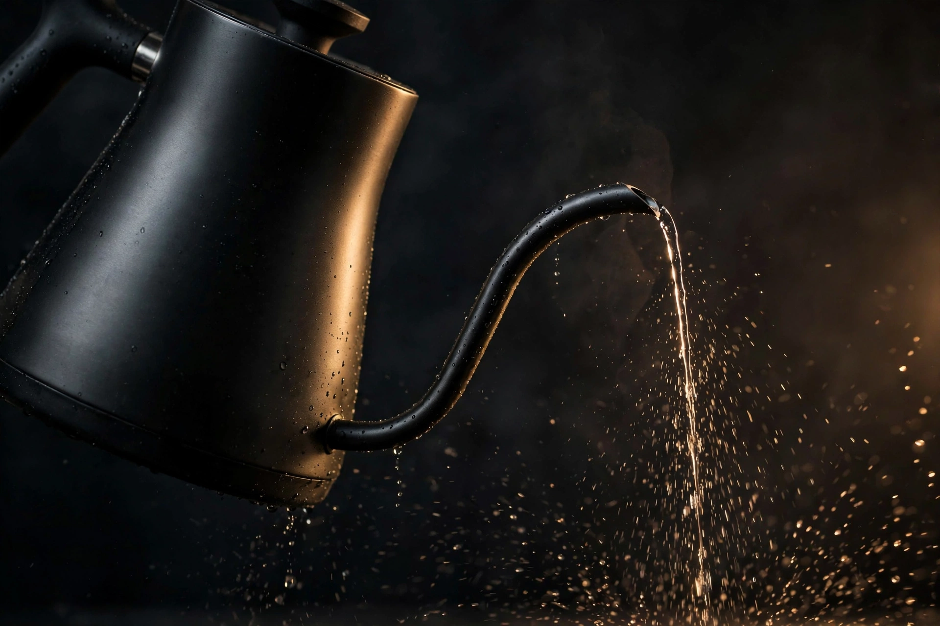 Gooseneck kettle pouring a thin stream of water